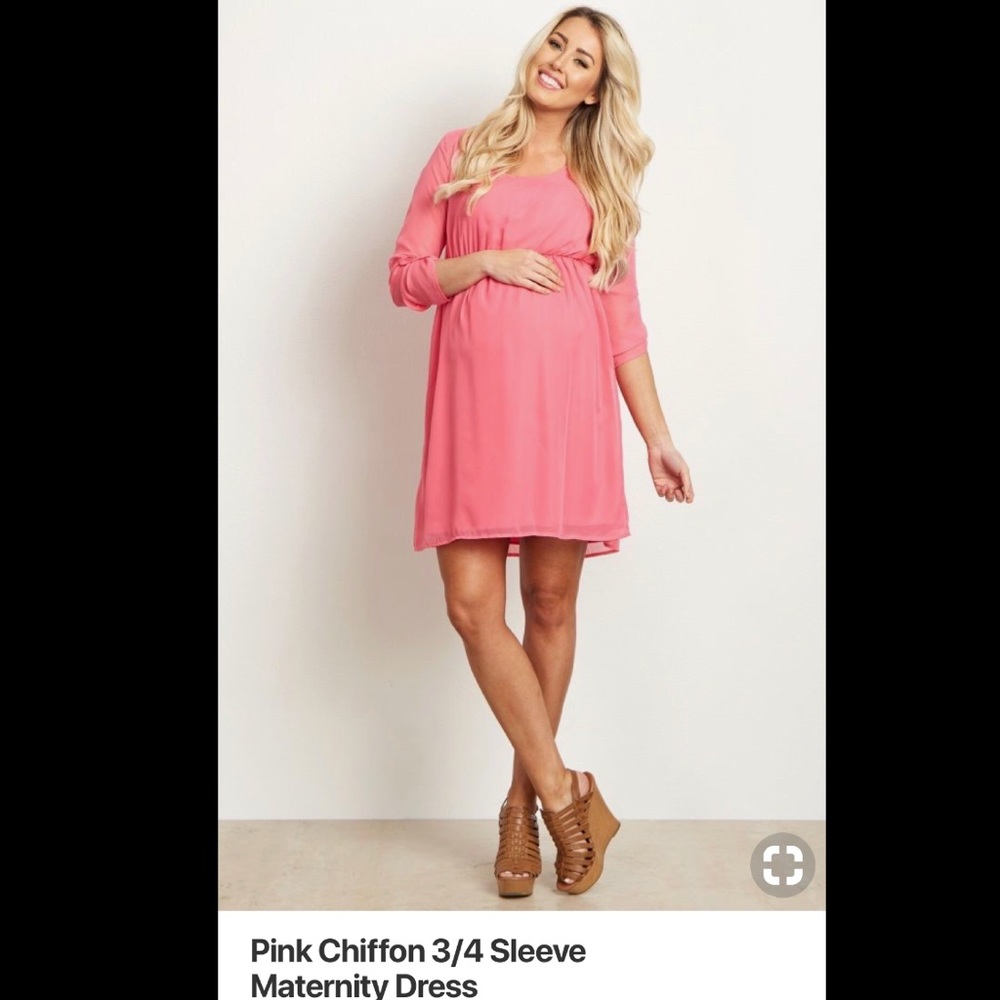 Pinkblush Pink Chiffon 3/4 sleeve maternity dress